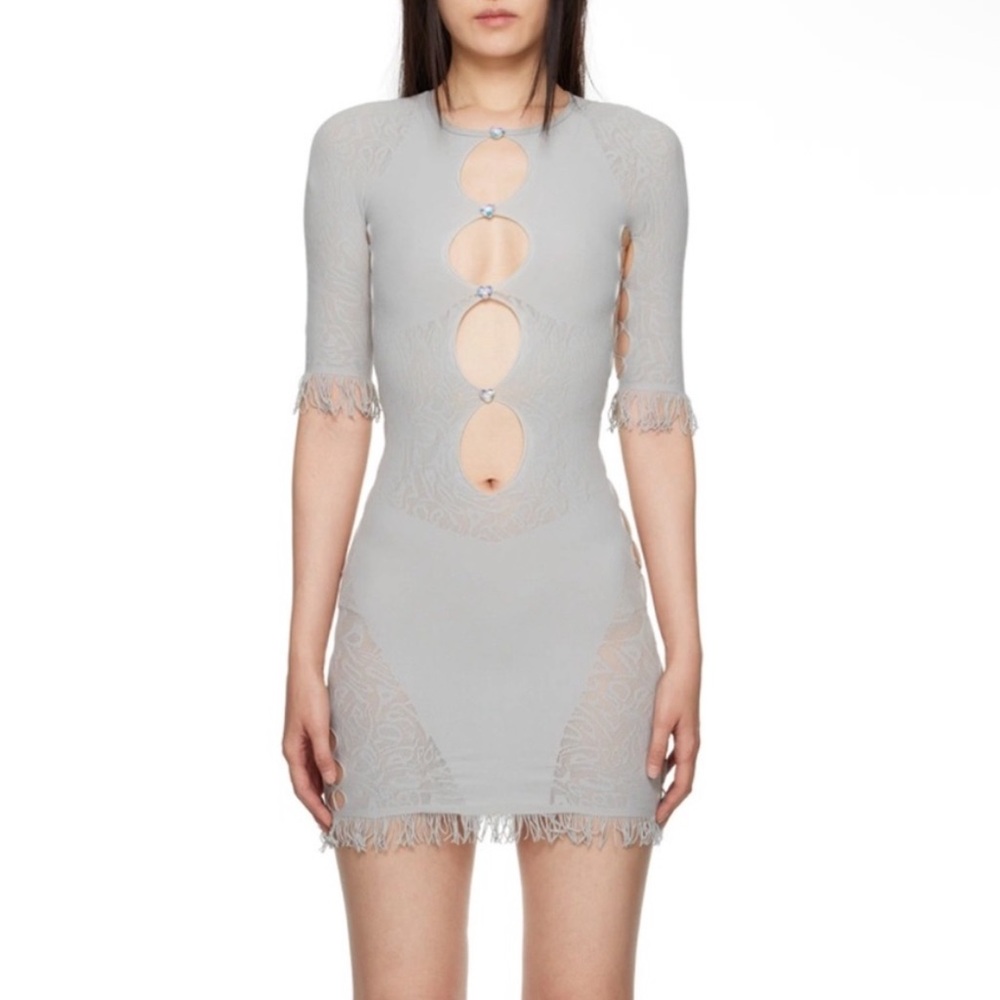 Poster girl VIRAL gray lingerie mini slip sheer detail Dress with cutout